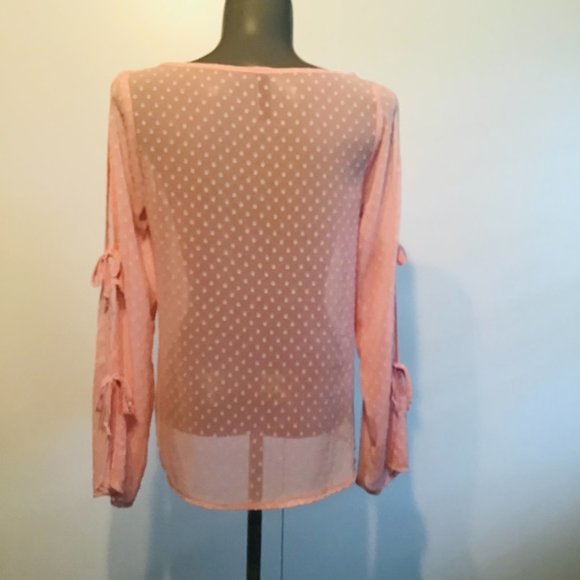 Up All Night Pink Clip Dot Blouse With Cut Out Sleeves - Picture 3 of 10